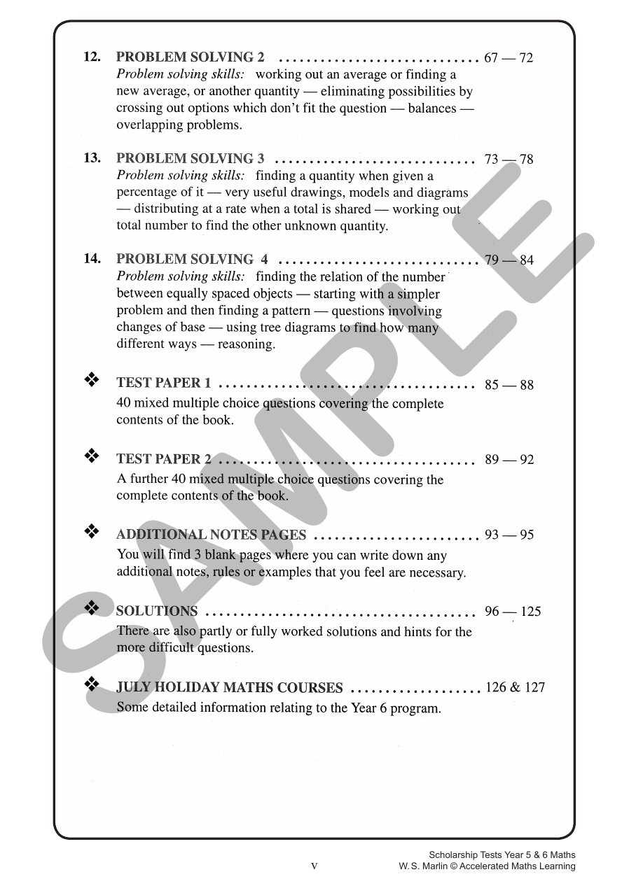 Scholarship Tests - Years 5 and 6 sample page