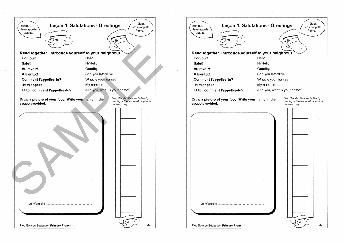 Primary French - Workbook 1 sample page