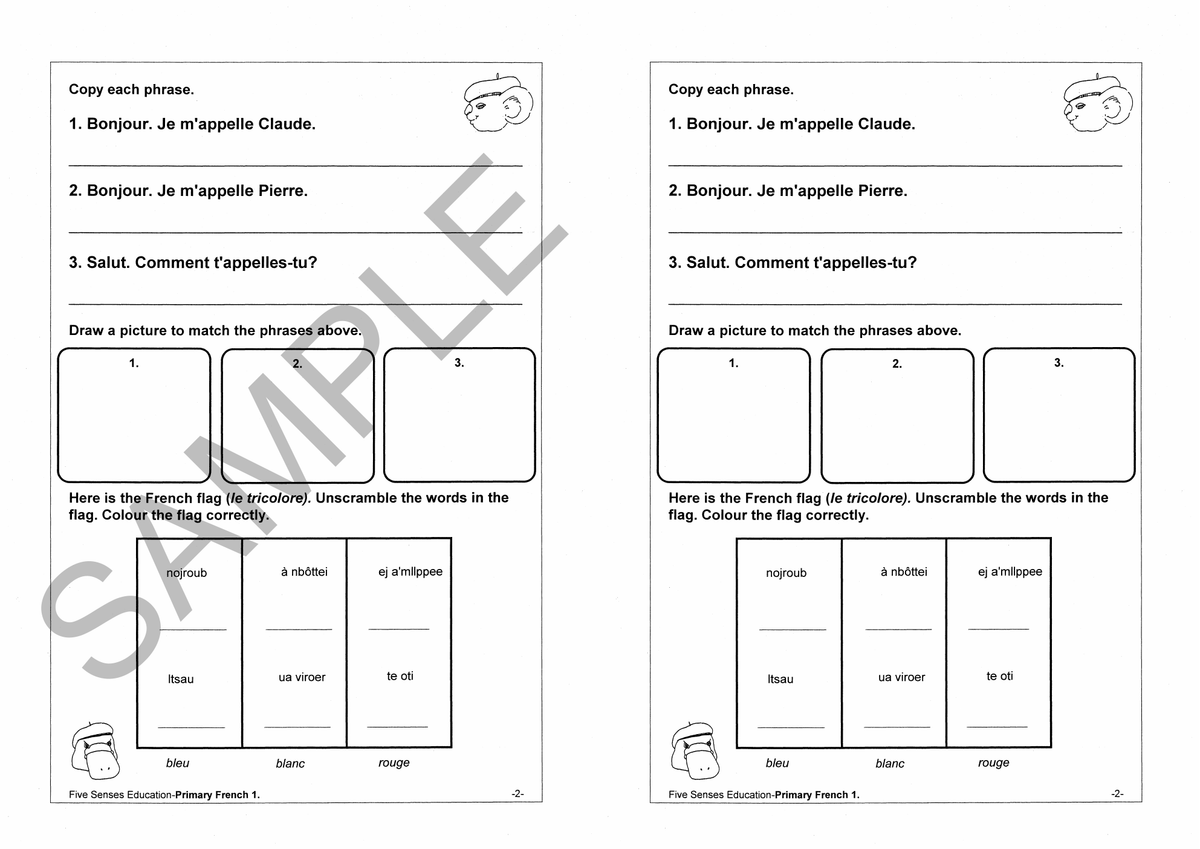 Primary French - Workbook 1 sample page