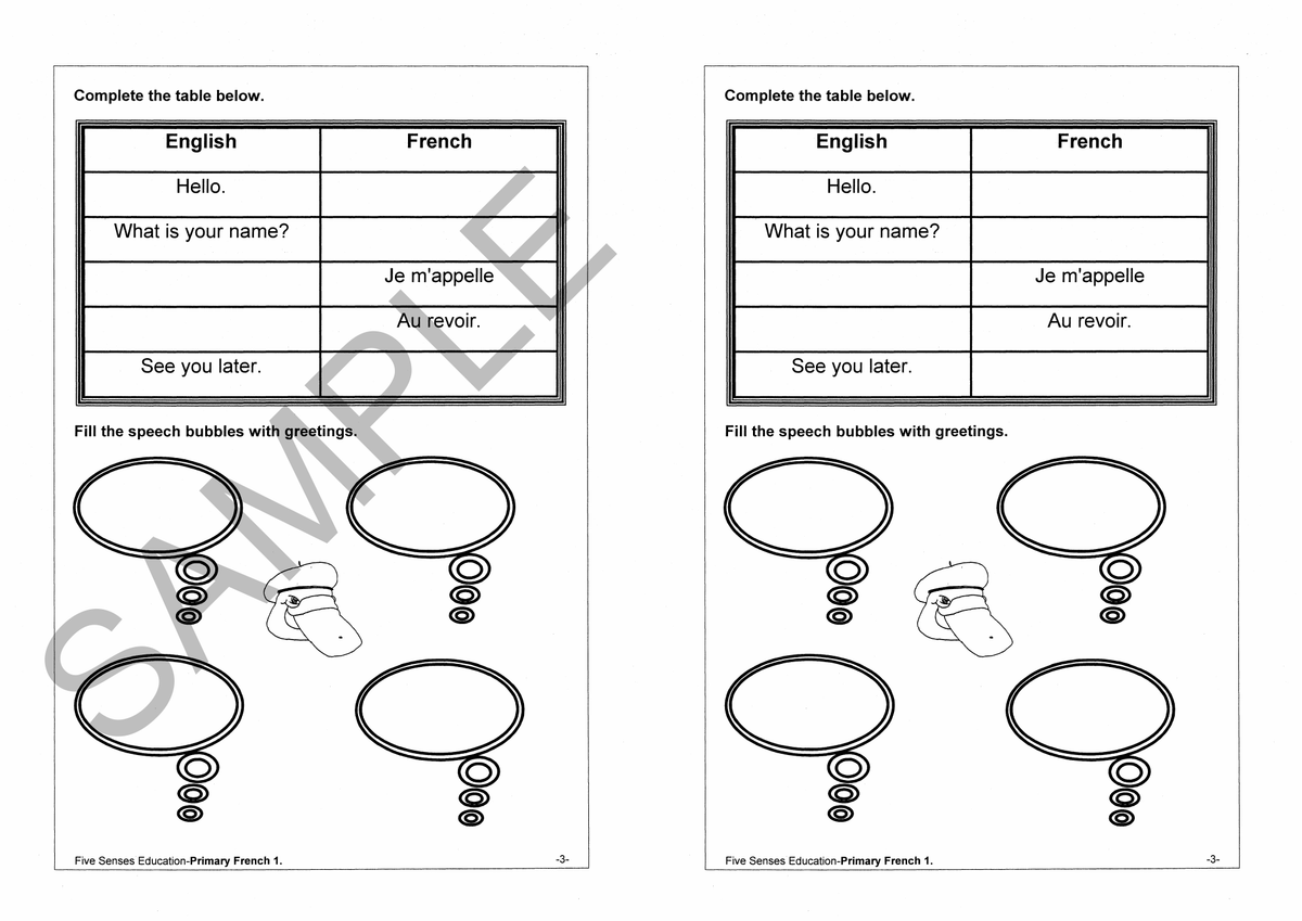 Primary French - Workbook 1 sample page