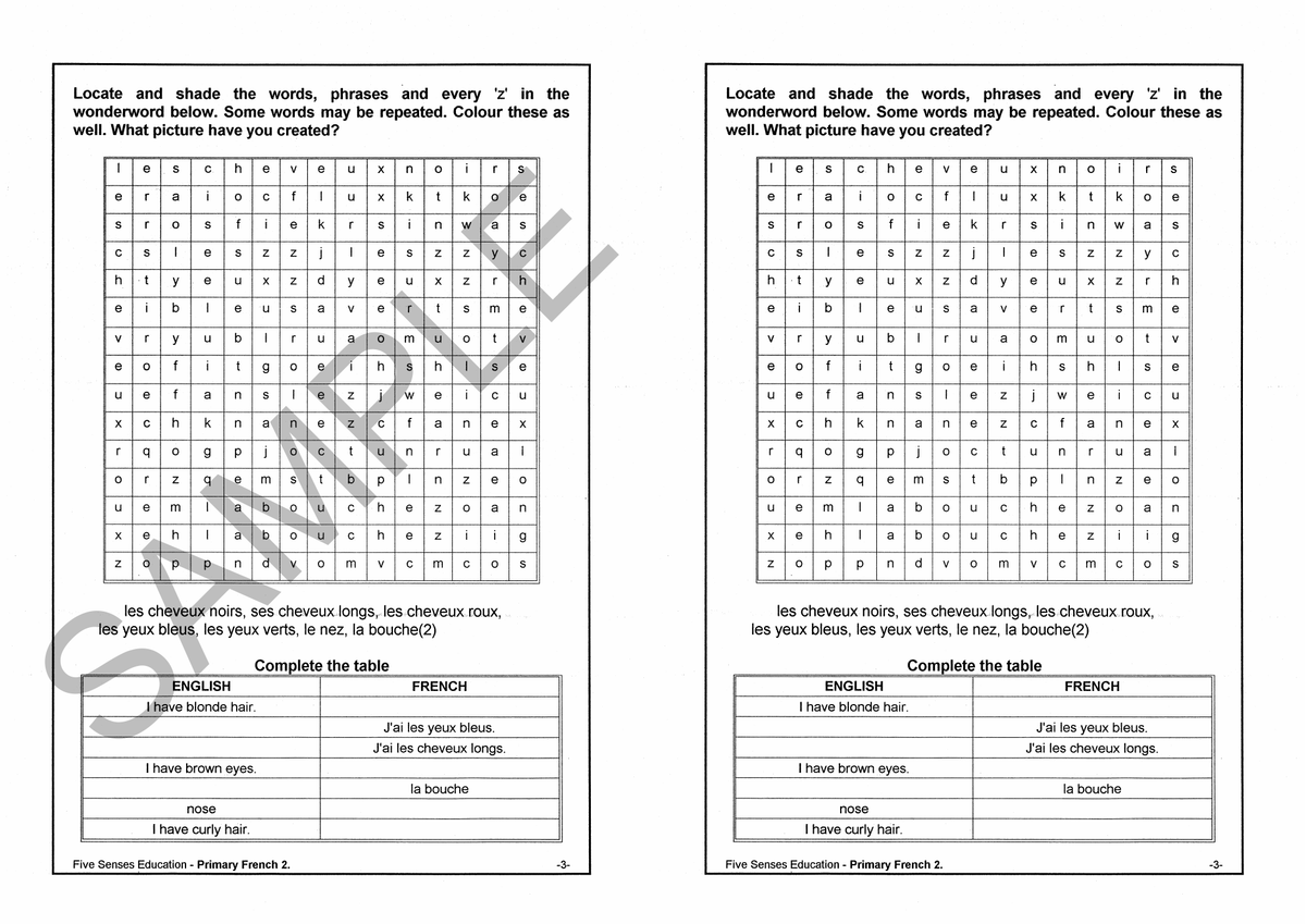 Primary French Workbook 2 sample page