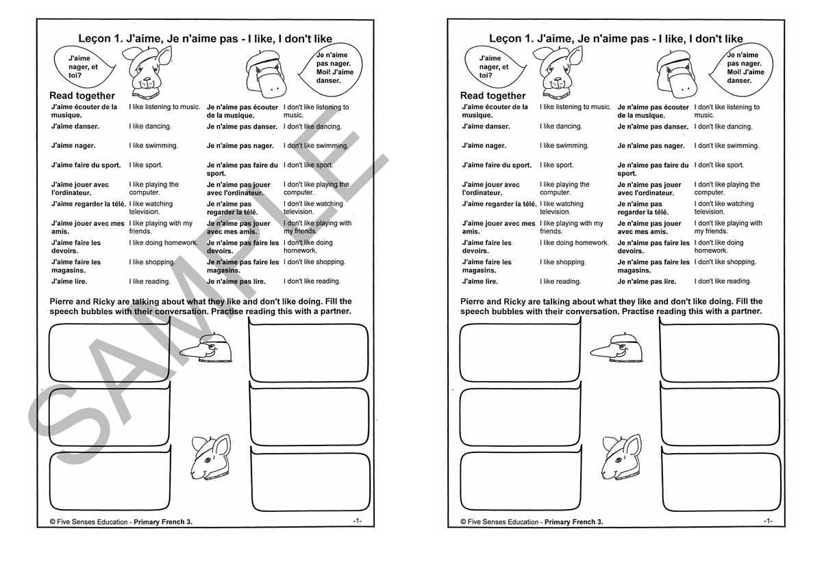 Primary French Workbook 3 sample page