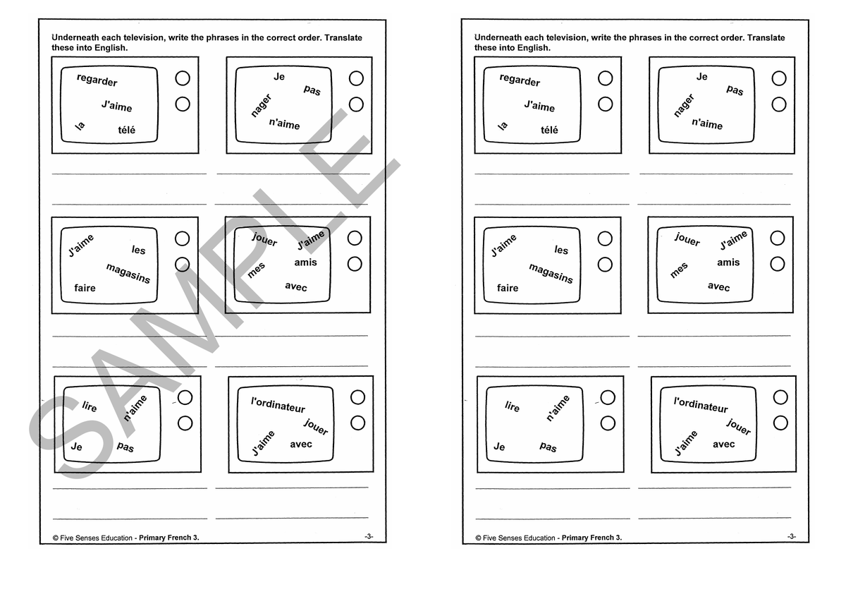 Primary French Workbook 3 sample page