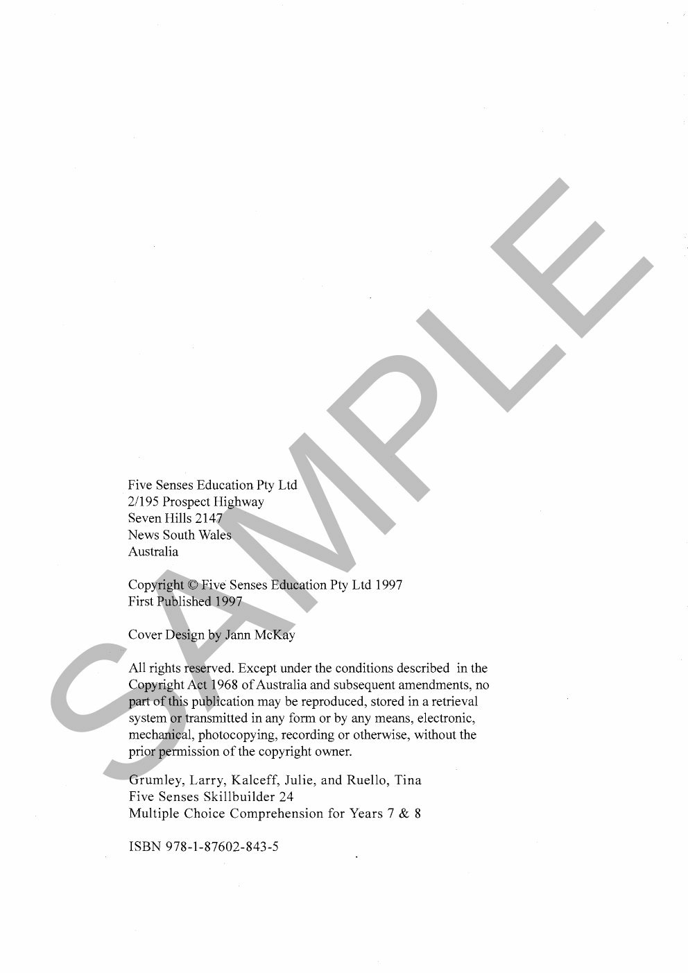 Multiple Choice Comprehension - Years 7 & 8 sample page