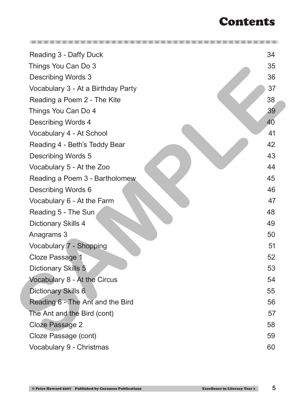 Excellence in Literacy Year 1 sample page