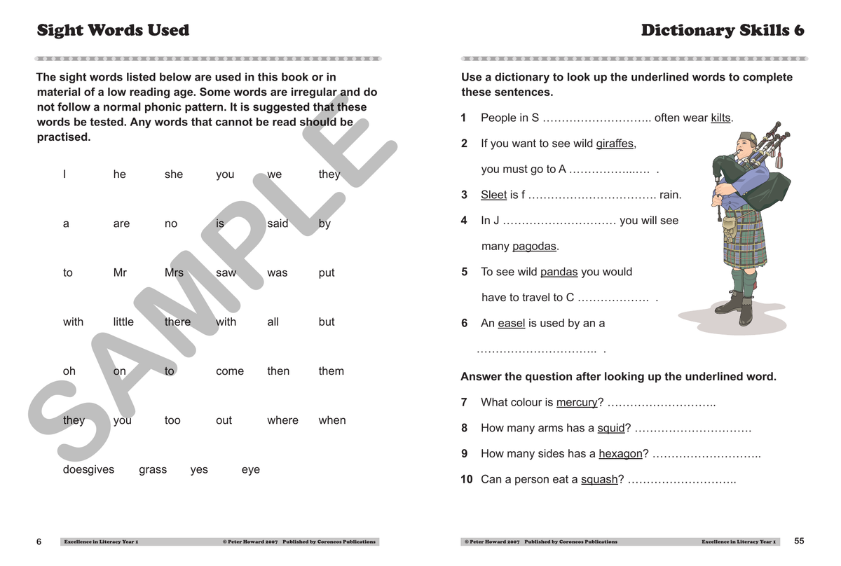 Excellence in Literacy Year 1 sample page