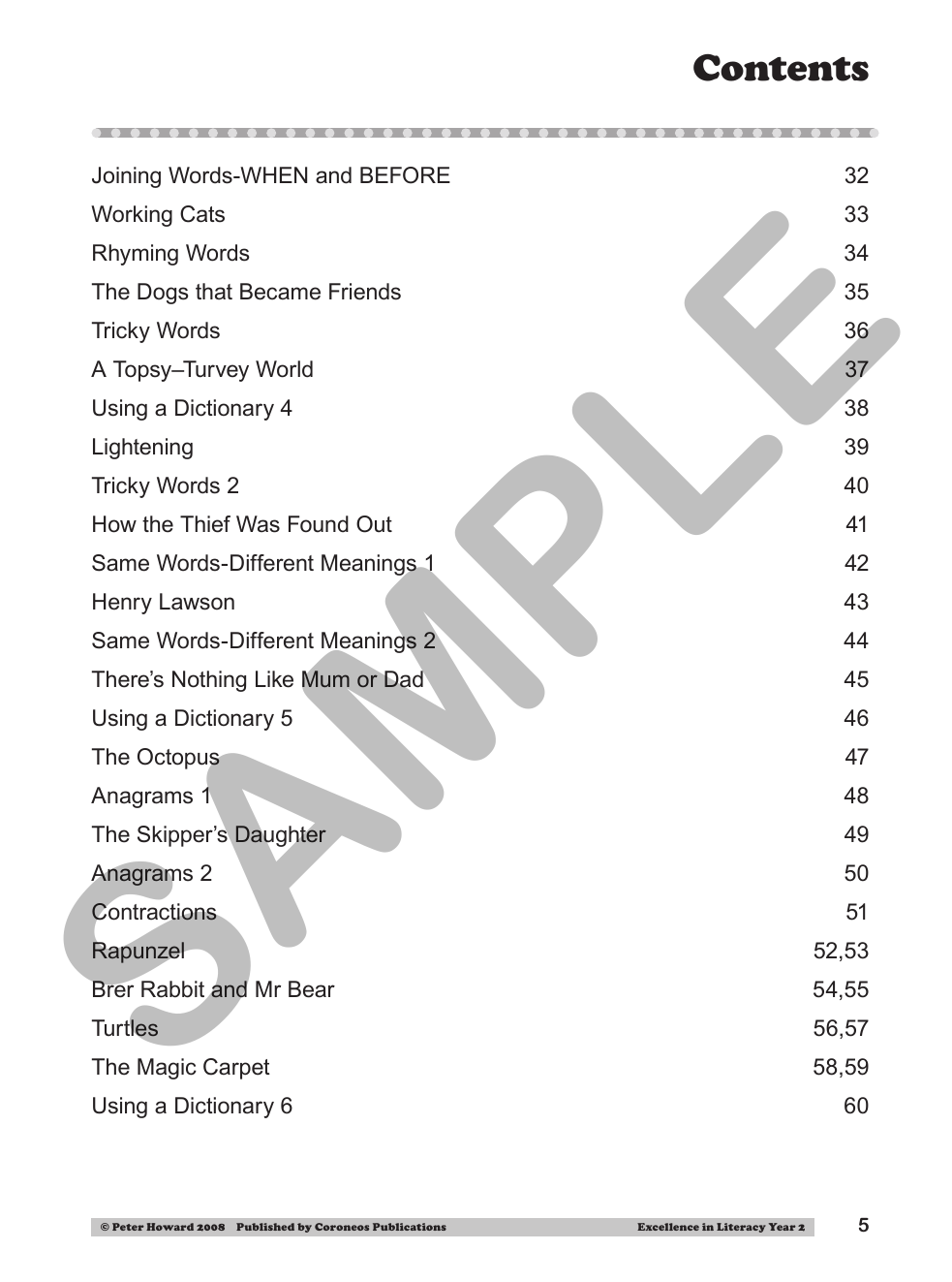 Excellence in Literacy Year 2 sample page