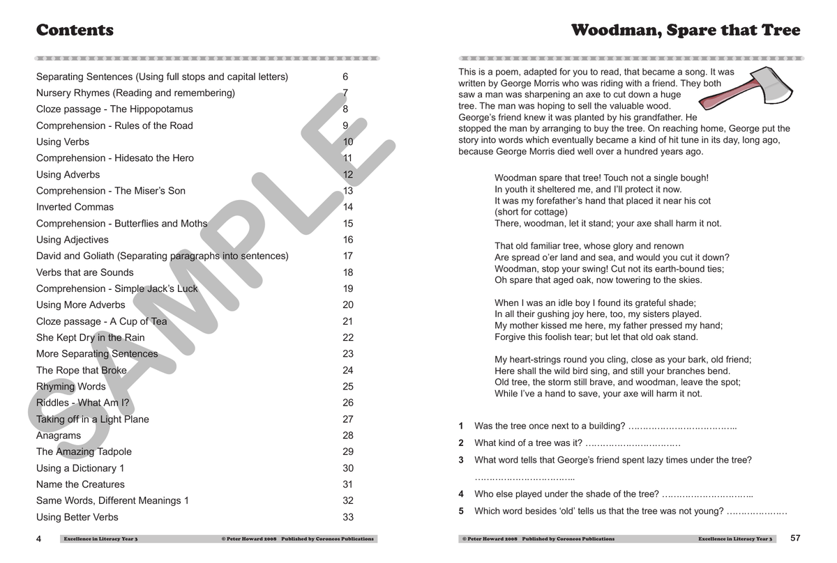 Excellence in Literacy Year 3 sample page