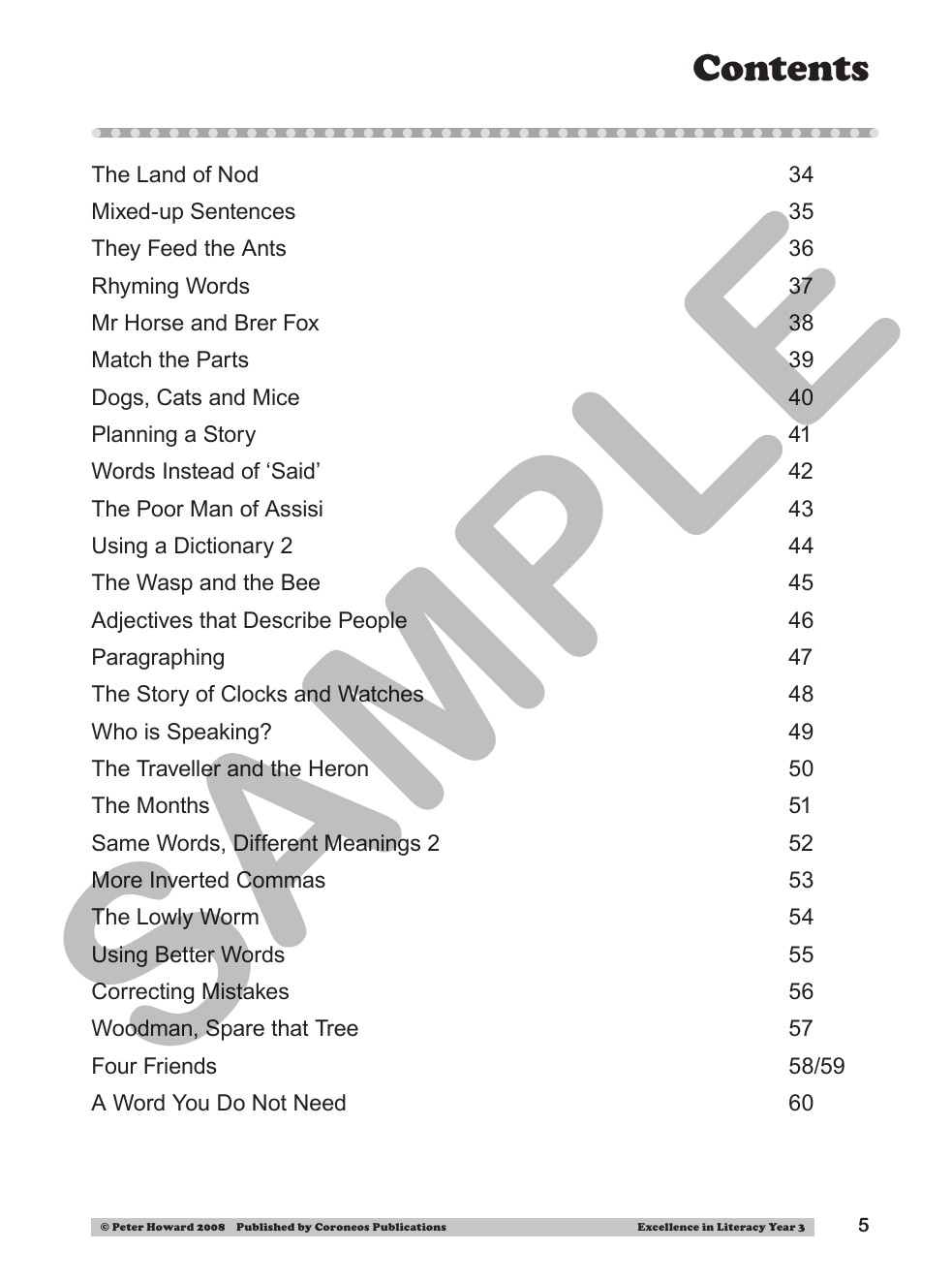 Excellence in Literacy Year 3 sample page
