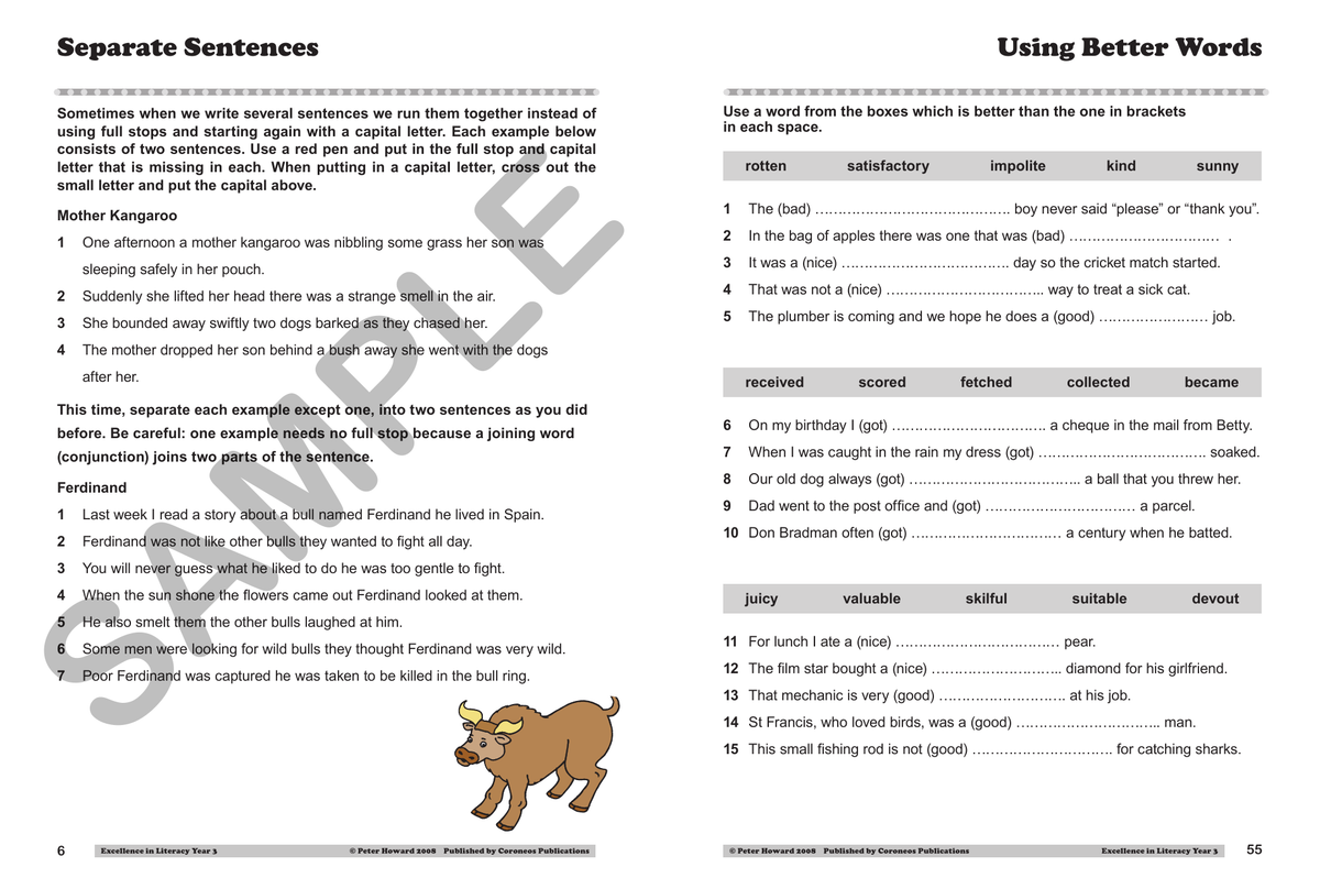 Excellence in Literacy Year 3 sample page