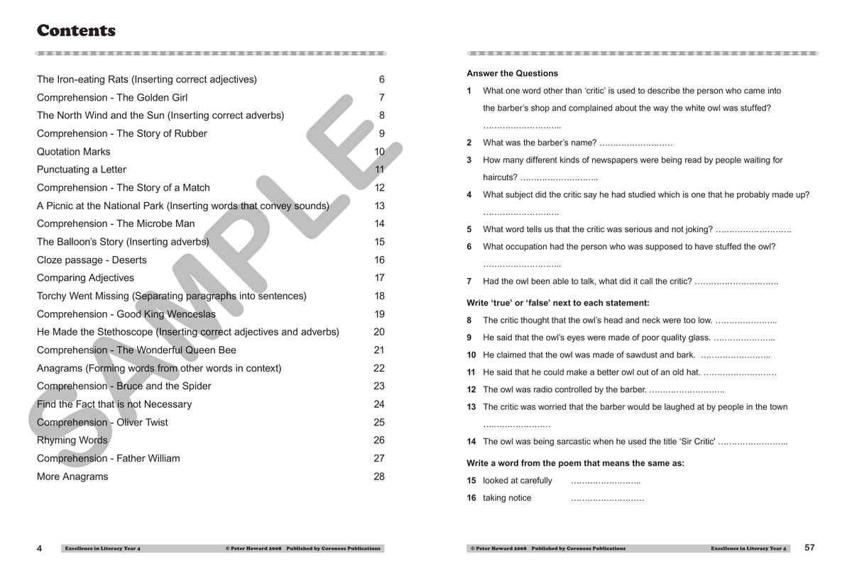 Excellence in Literacy Year 4 sample page