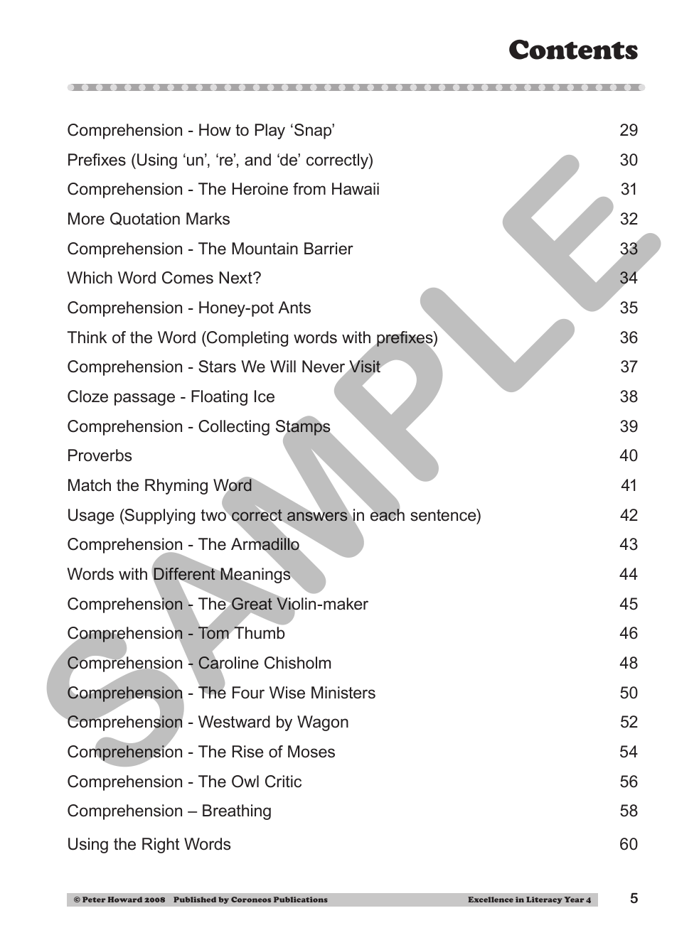 Excellence in Literacy Year 4 sample page