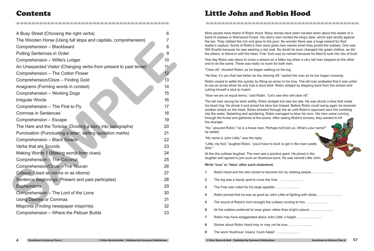 Excellence in Literacy Year 5 sample page