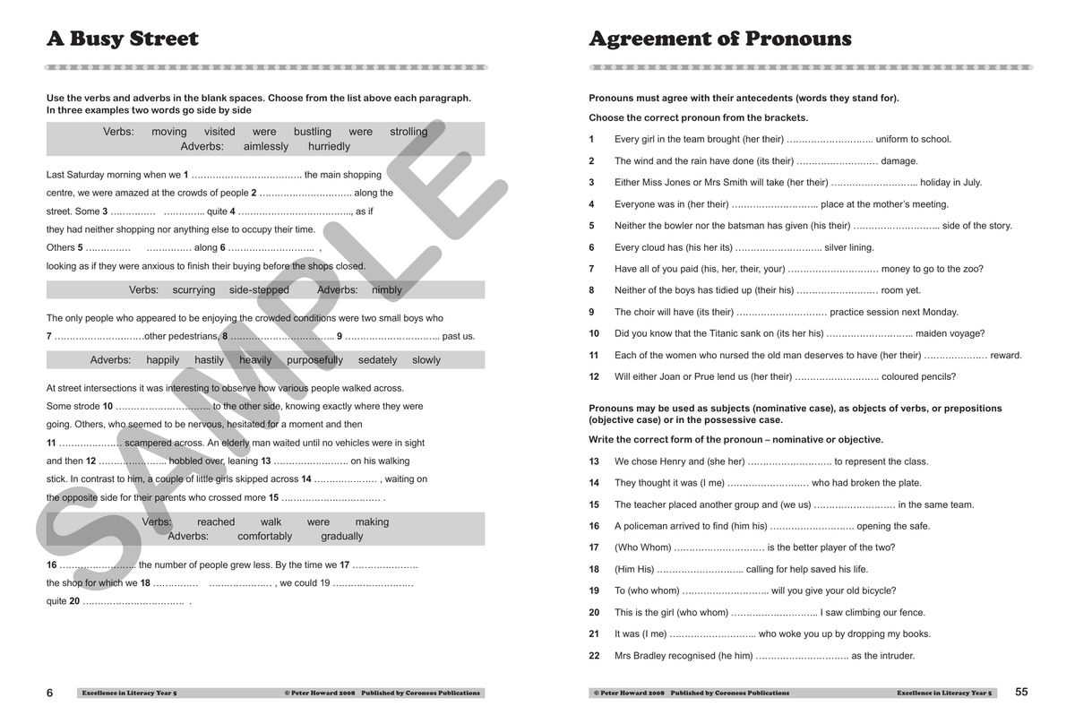 Excellence in Literacy Year 5 sample page