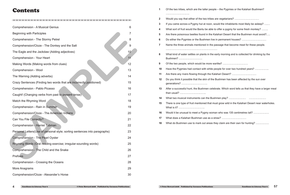Excellence in Literacy Year 6 sample page