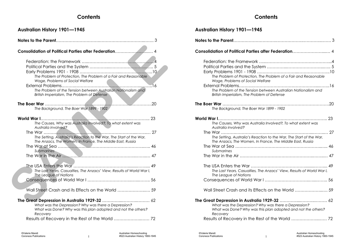 Australian History 1901- 1945 sample page