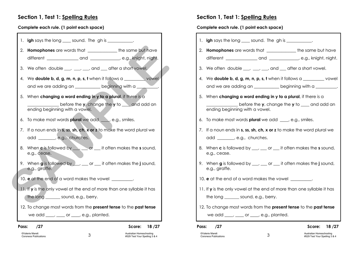 Test Your Spelling Years 3 and 4 sample page