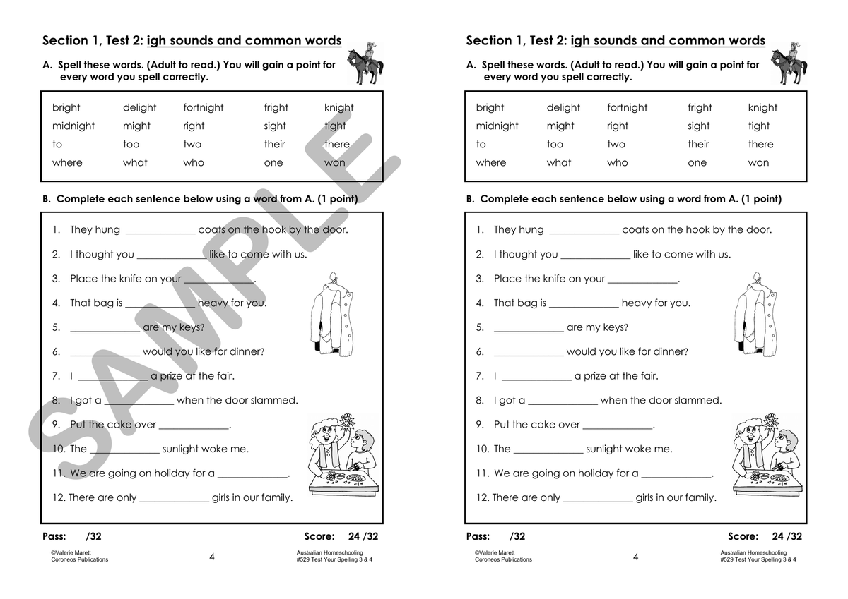 Test Your Spelling Years 3 and 4 sample page