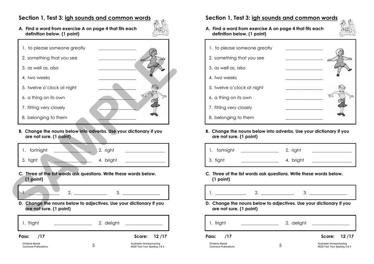 Test Your Spelling Years 3 and 4 sample page