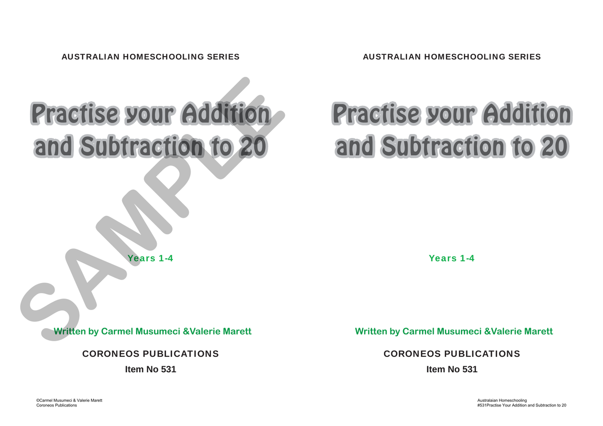 Practise Your Addition and Subtraction to 20 sample page
