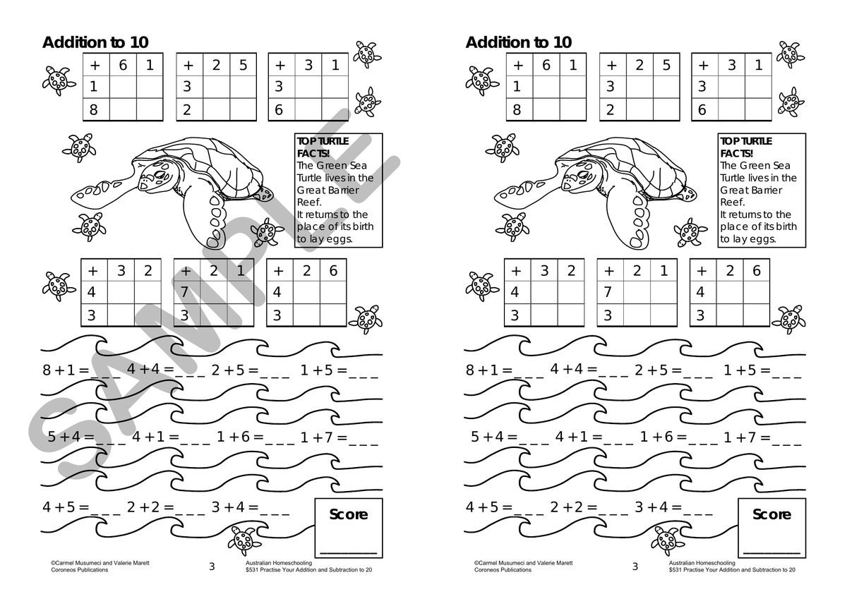 Practise Your Addition and Subtraction to 20 sample page