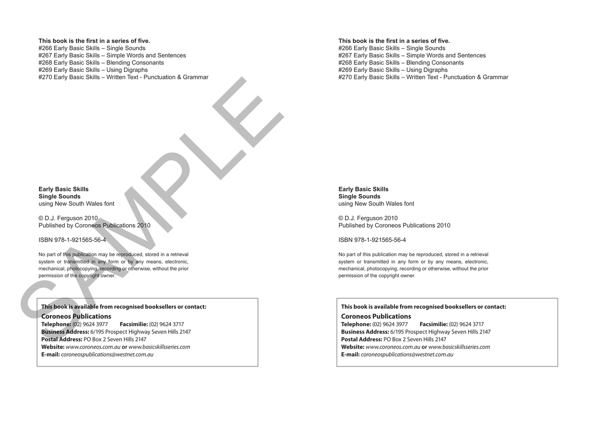 Early Basic Skills 1: Single Sounds using NSW font (No. 266) sample page