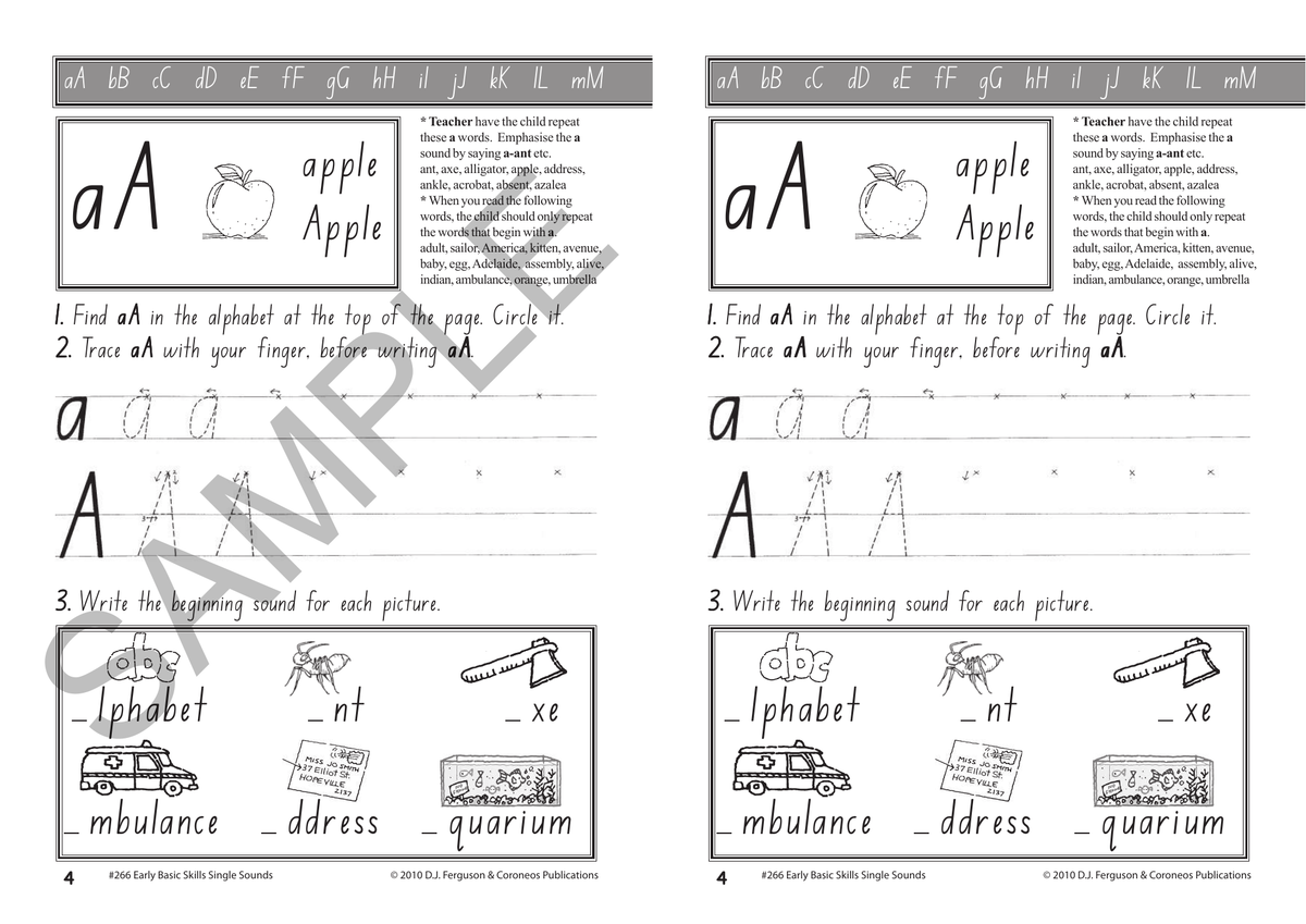 Early Basic Skills 1: Single Sounds using NSW font (No. 266) sample page