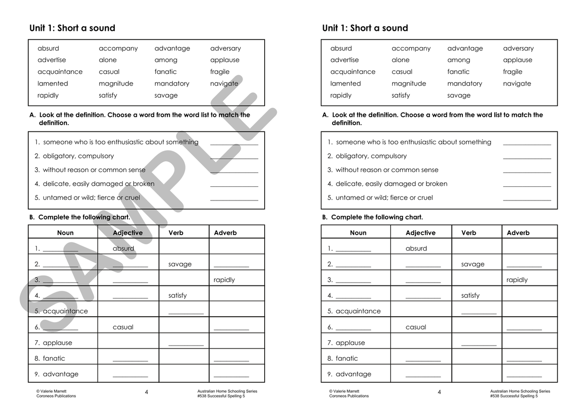 Successful Spelling 5 sample page
