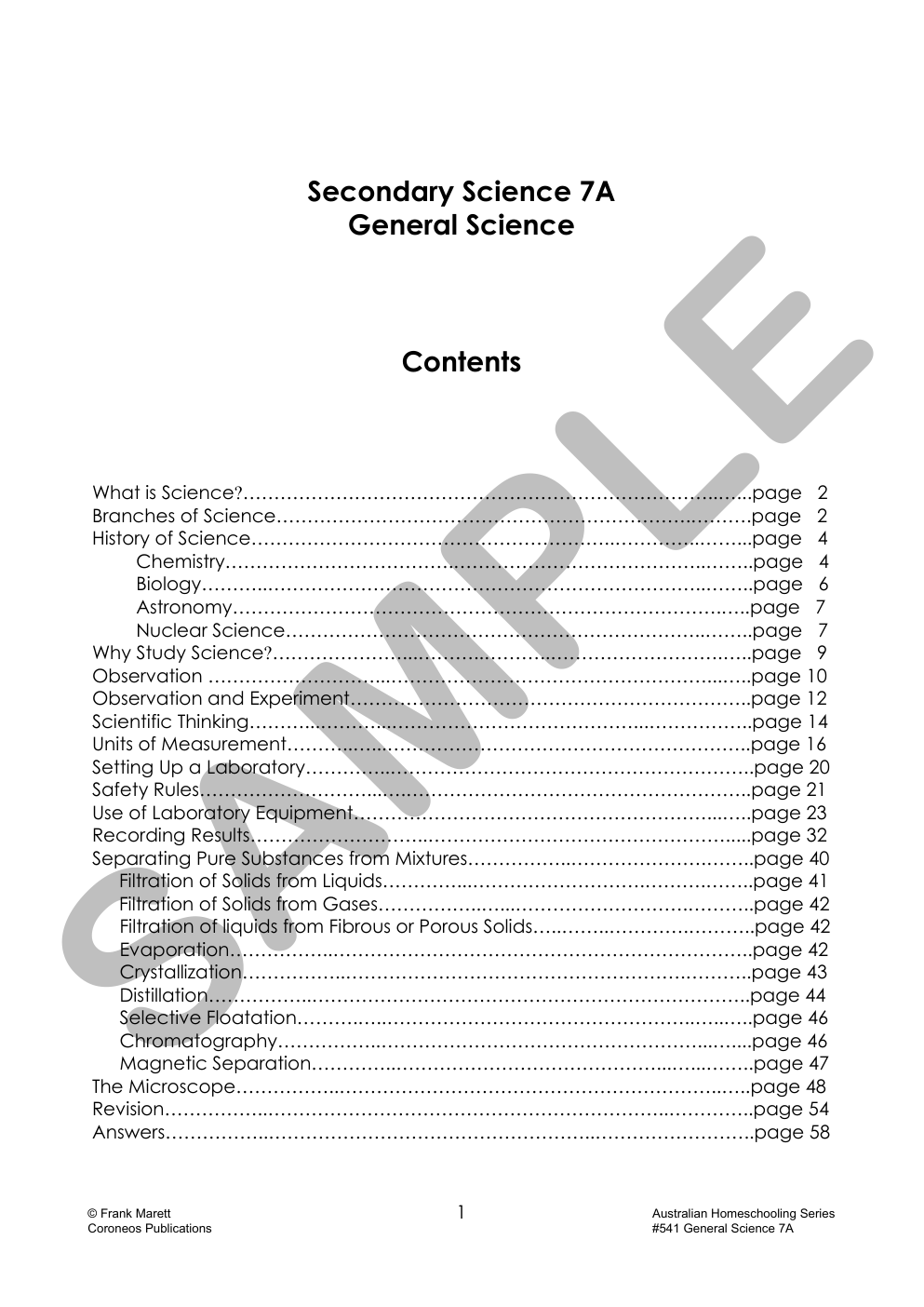 Secondary Science 7A: General Science sample page