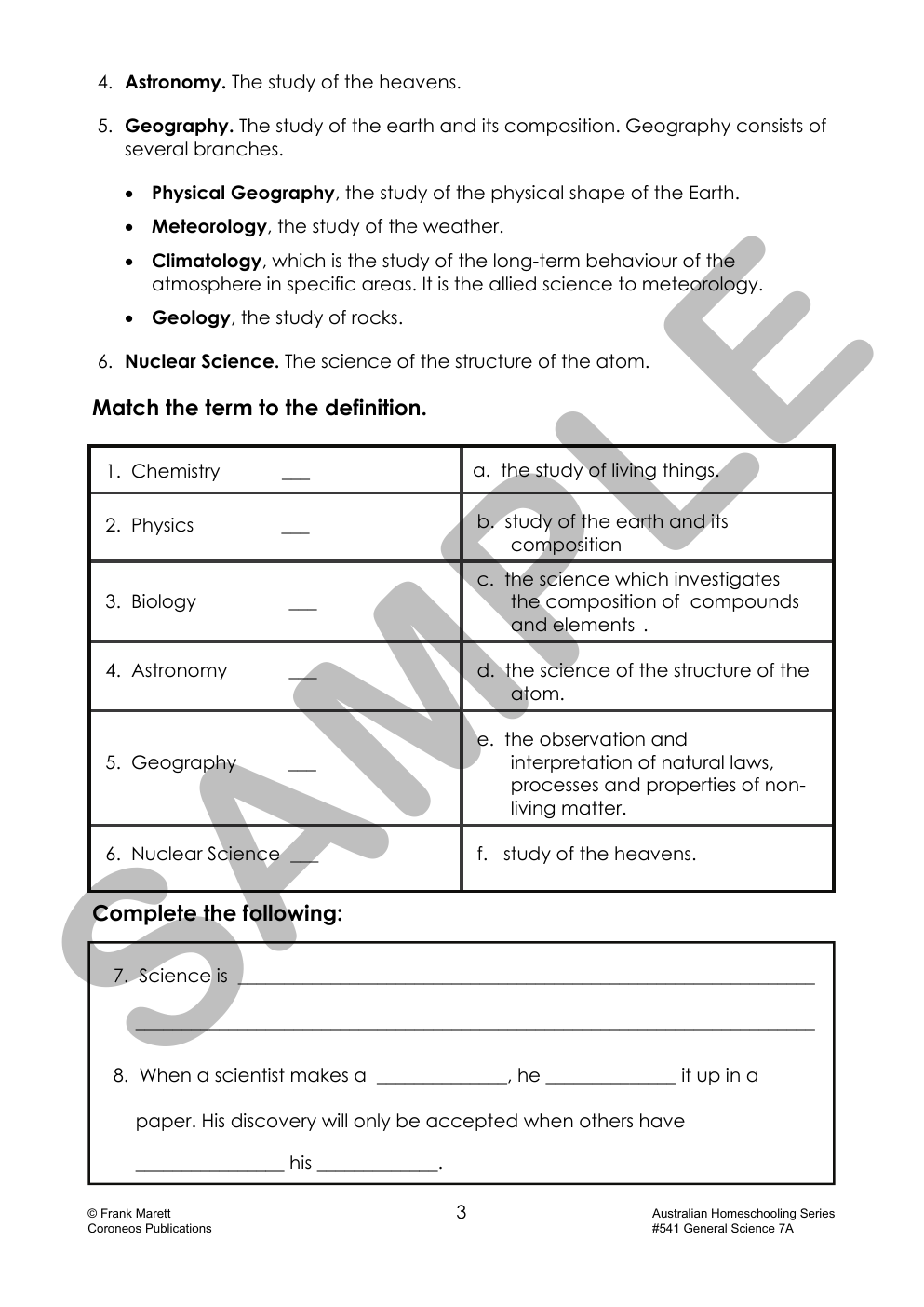 Secondary Science 7A: General Science sample page