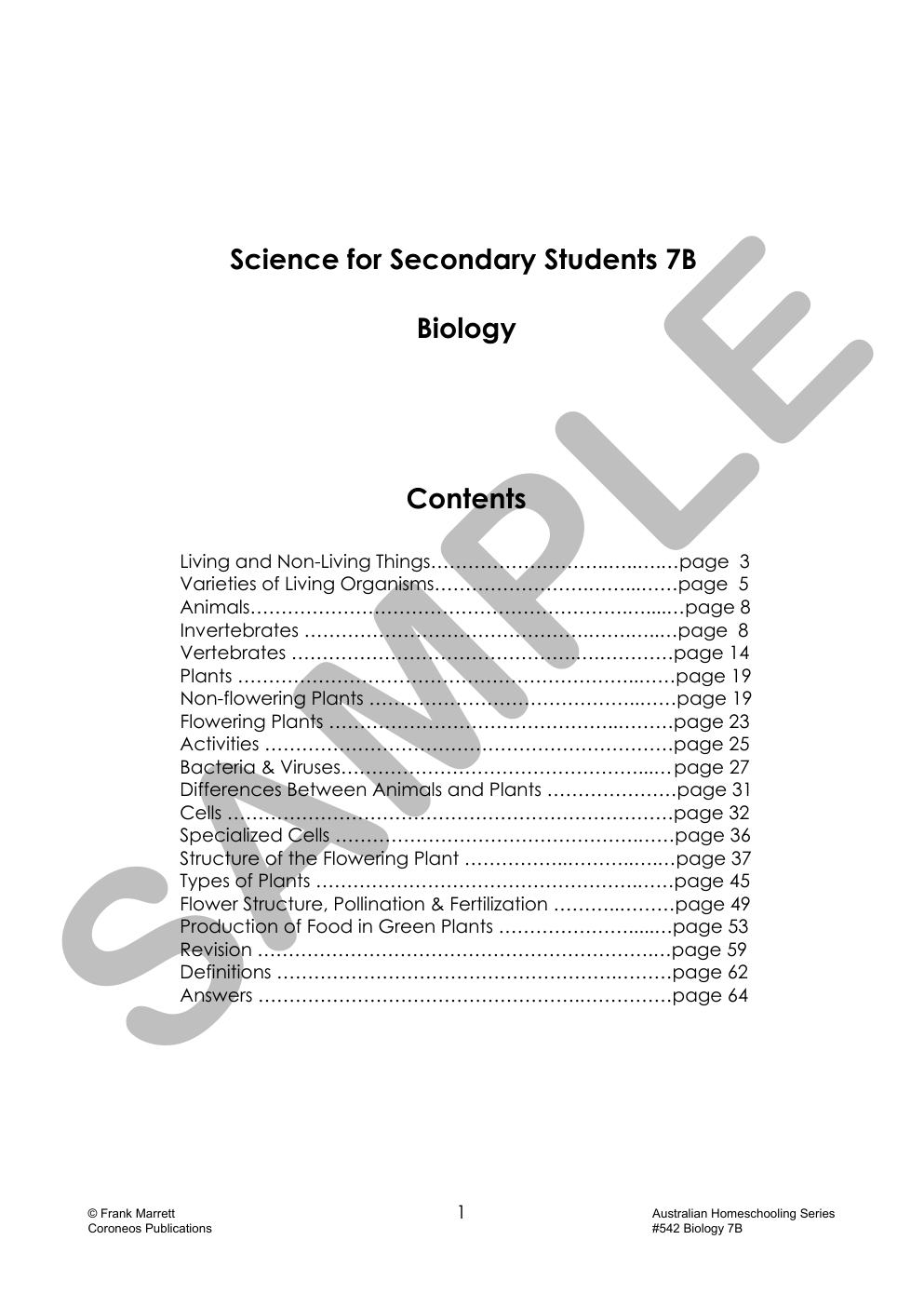 Secondary Science 7B: Biology sample page