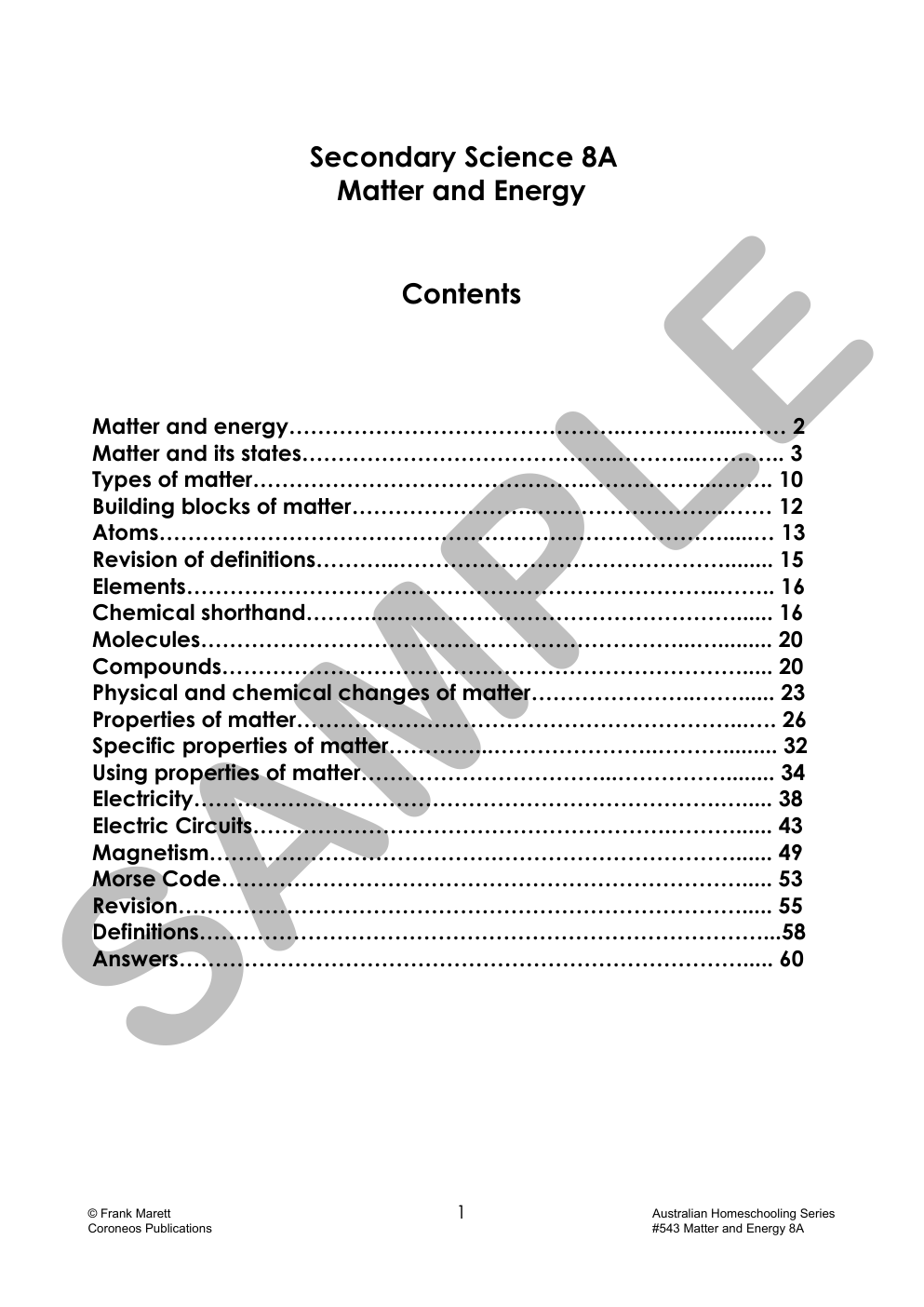 Secondary Science 8A: Matter & Energy sample page
