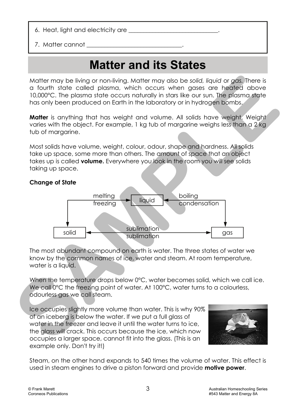 Secondary Science 8A: Matter & Energy sample page