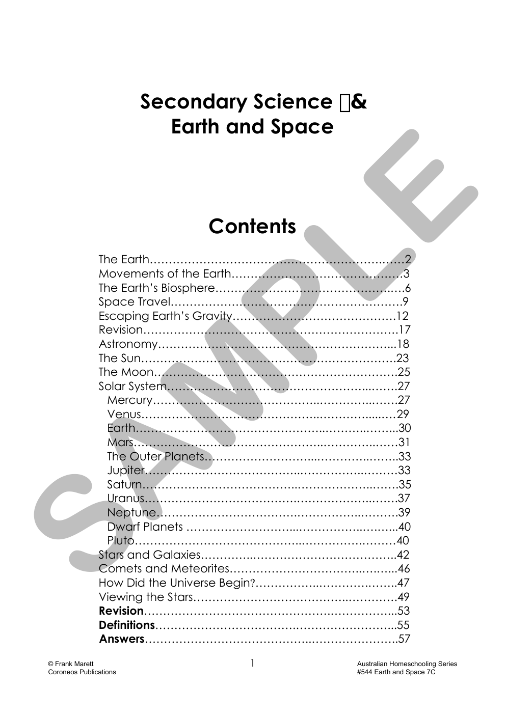 Secondary Science 7C: Earth & Space sample page