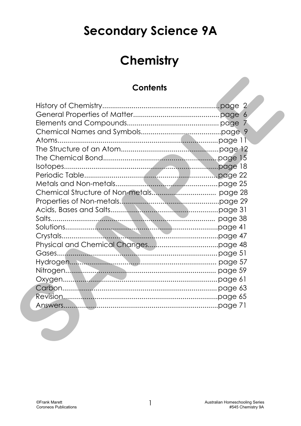 Secondary Science 9A: Chemistry sample page
