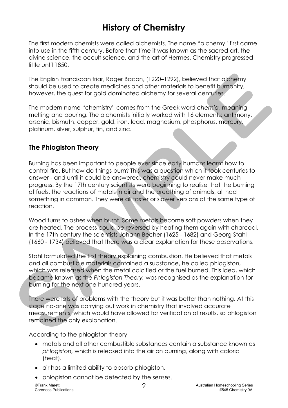 Secondary Science 9A: Chemistry sample page
