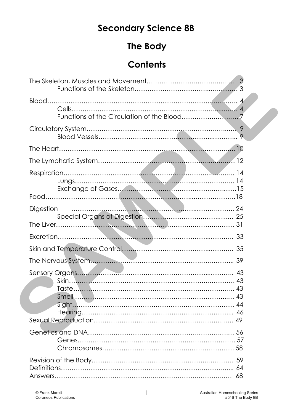 Secondary Science 8B: The Body sample page