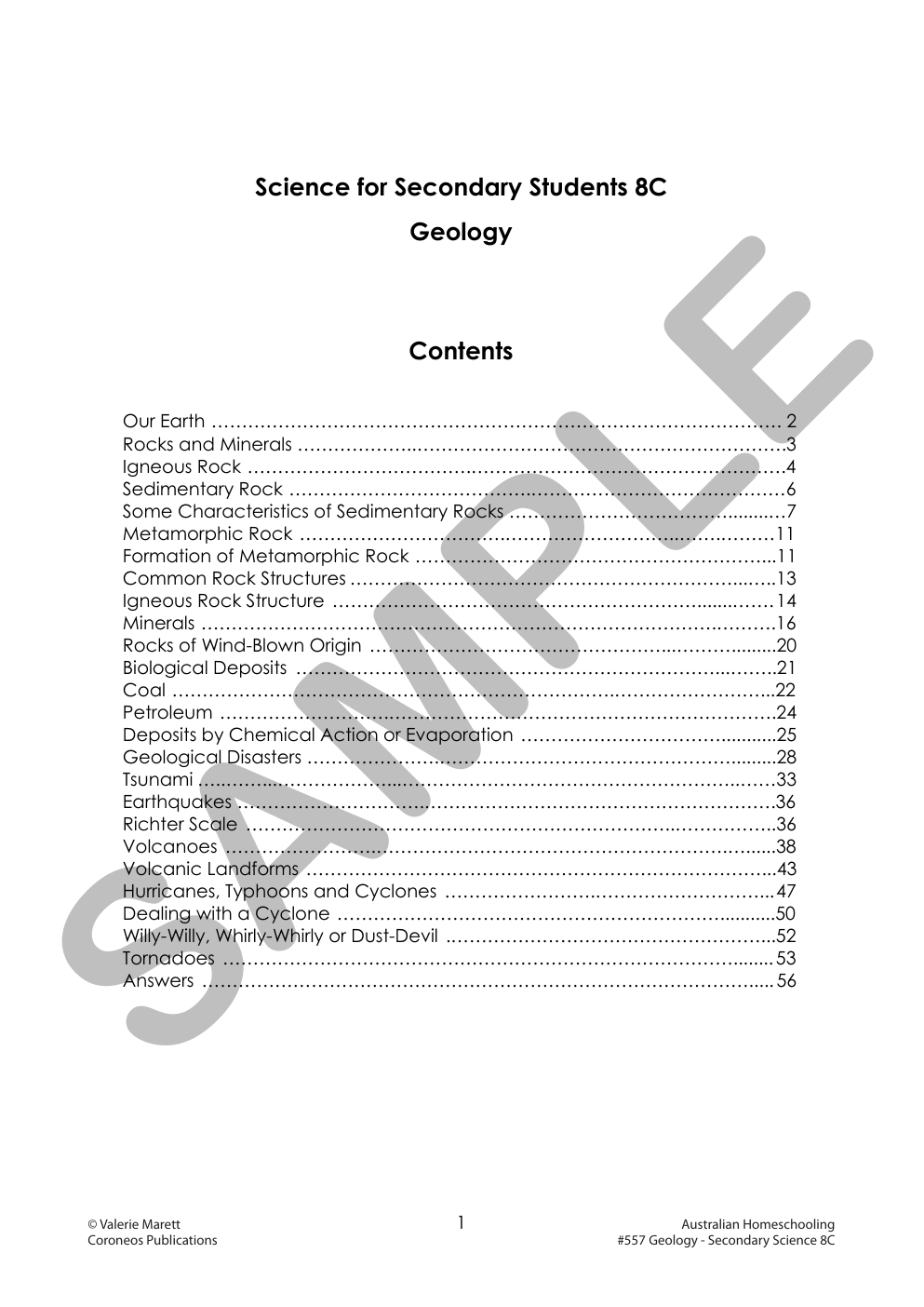 Secondary Science 8C: Geology sample page
