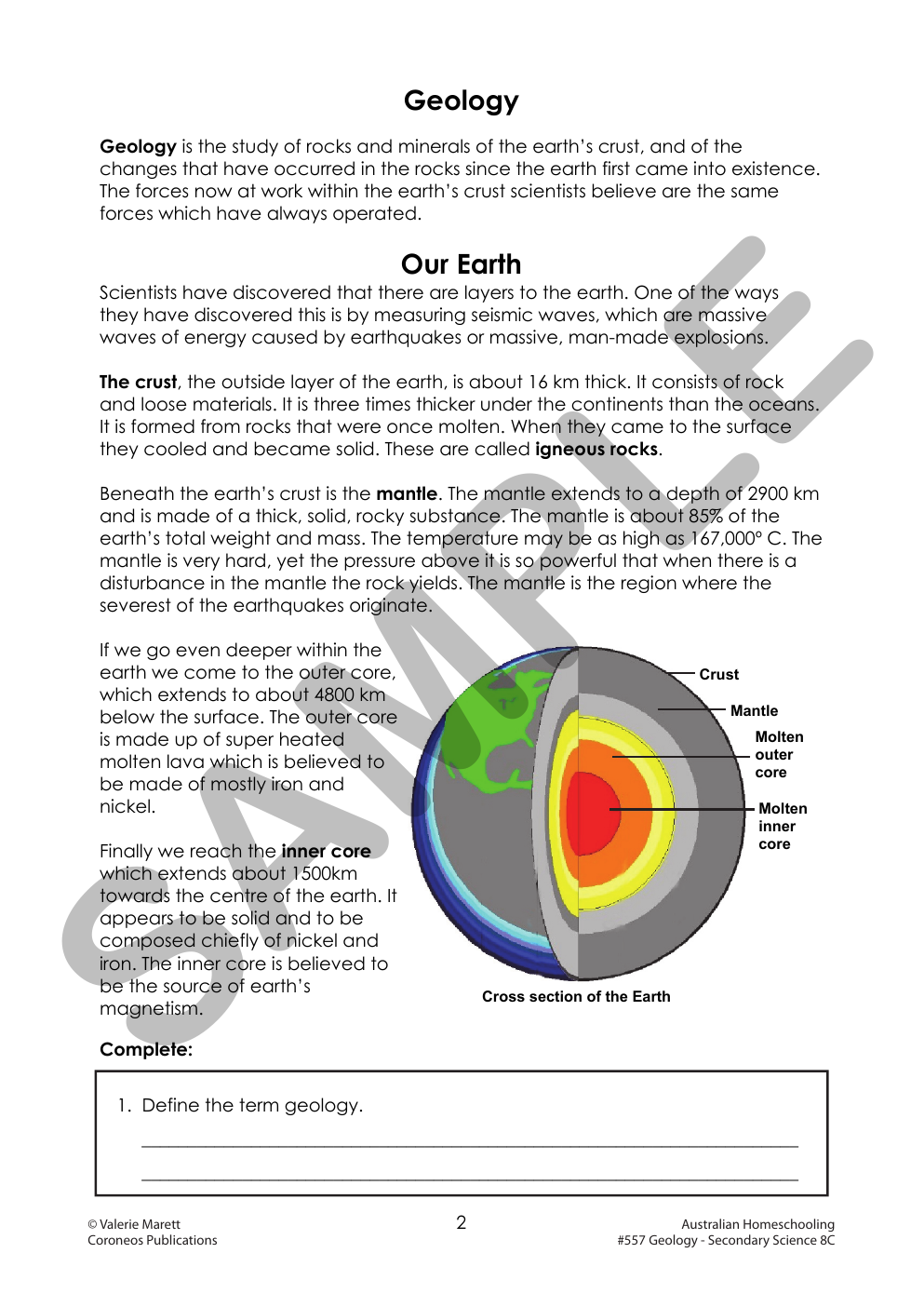 Secondary Science 8C: Geology sample page