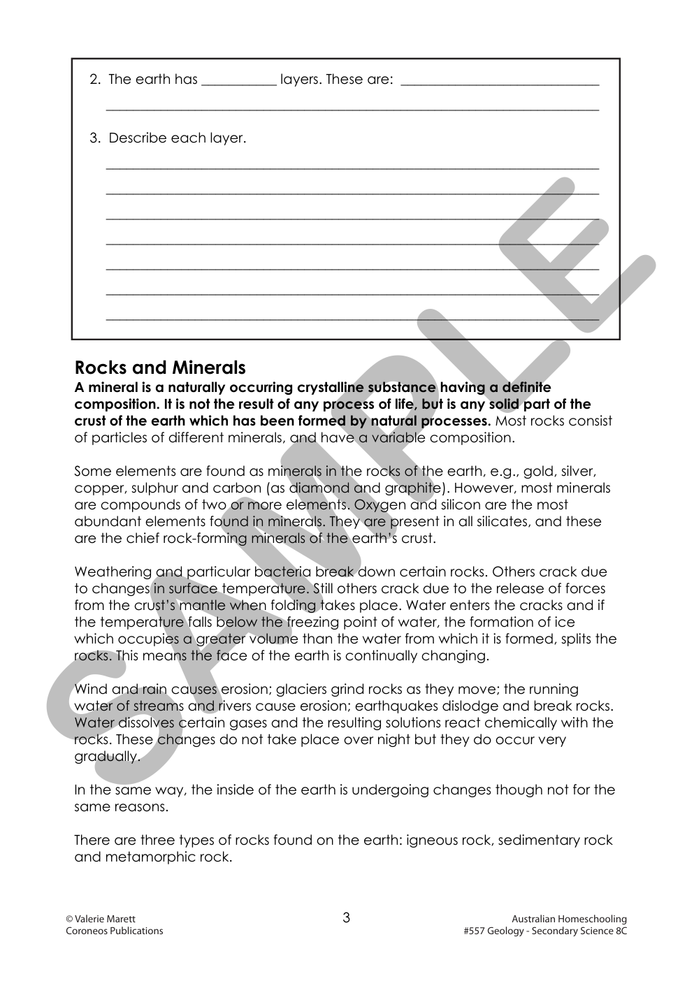 Secondary Science 8C: Geology sample page