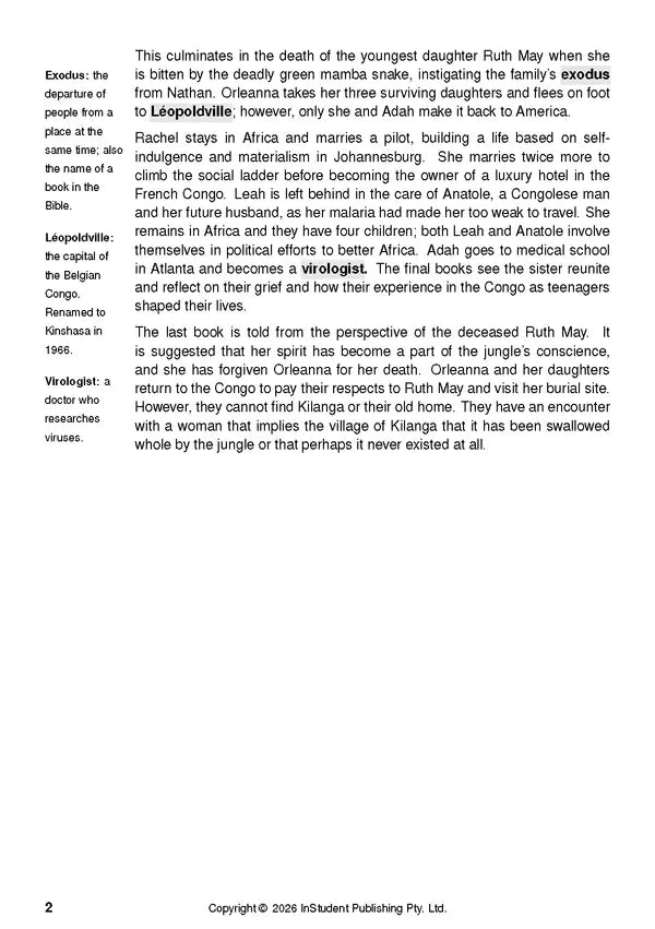 ATAR Notes Text Guide - The Poisonwood Bible by Barbara Kingsolver