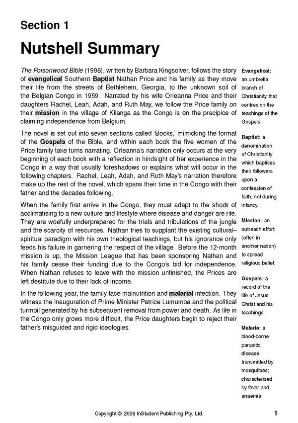ATAR Notes Text Guide - The Poisonwood Bible by Barbara Kingsolver