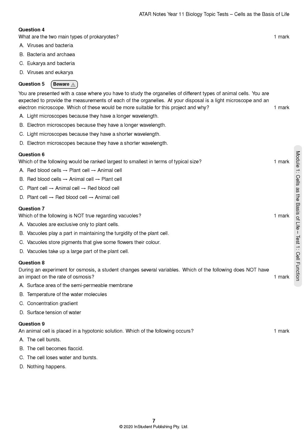 ATAR Notes HSC (Year 11) Topic Tests: Biology (2024-2026)