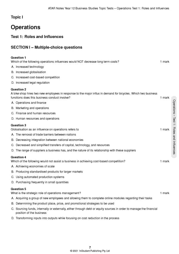 ATAR Notes HSC (Year 12) Topic Tests: Business Studies (2024-2026)