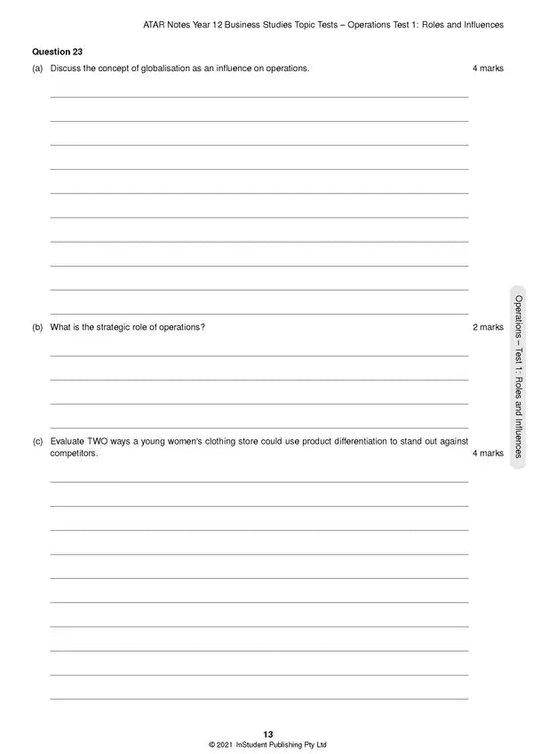 ATAR Notes HSC (Year 12) Topic Tests: Business Studies (2024-2026)