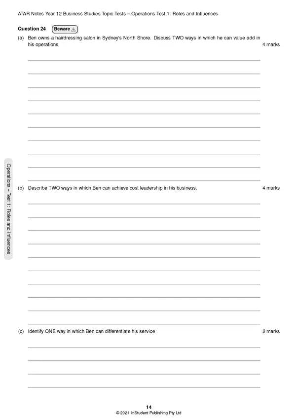 ATAR Notes HSC (Year 12) Topic Tests: Business Studies (2024-2026)