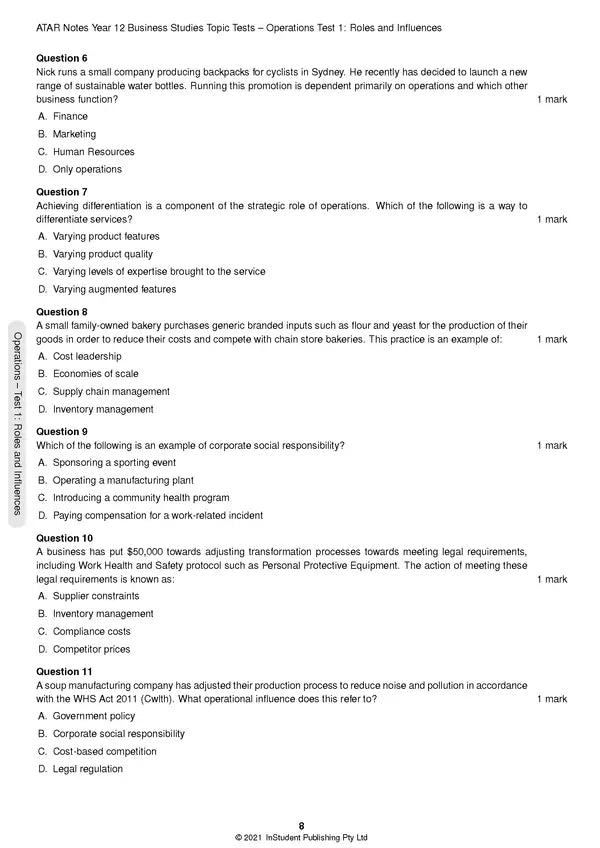 ATAR Notes HSC (Year 12) Topic Tests: Business Studies (2024-2026)