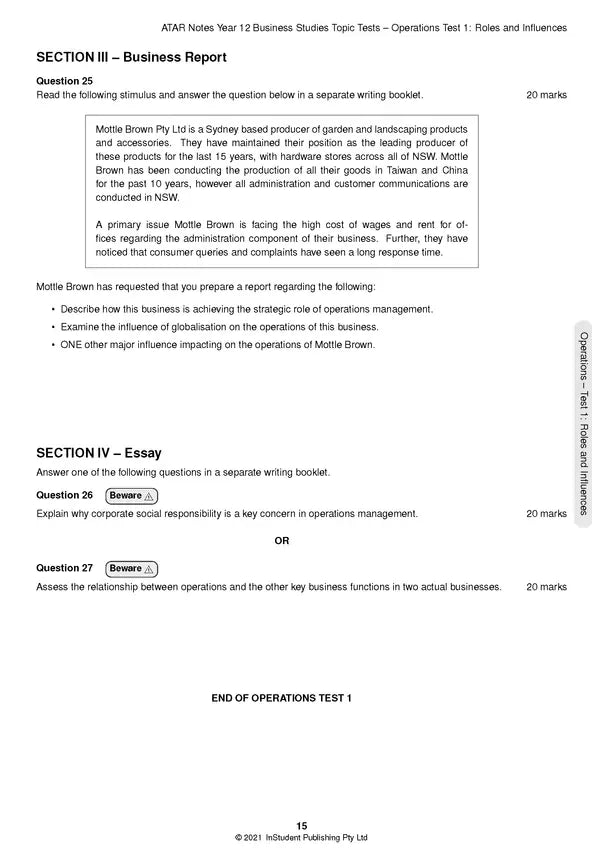 ATAR Notes HSC (Year 12) Topic Tests: Business Studies (2024-2026)