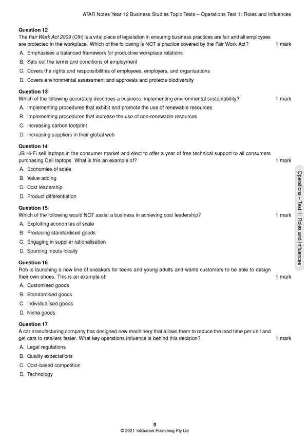 ATAR Notes HSC (Year 12) Topic Tests: Business Studies (2024-2026)