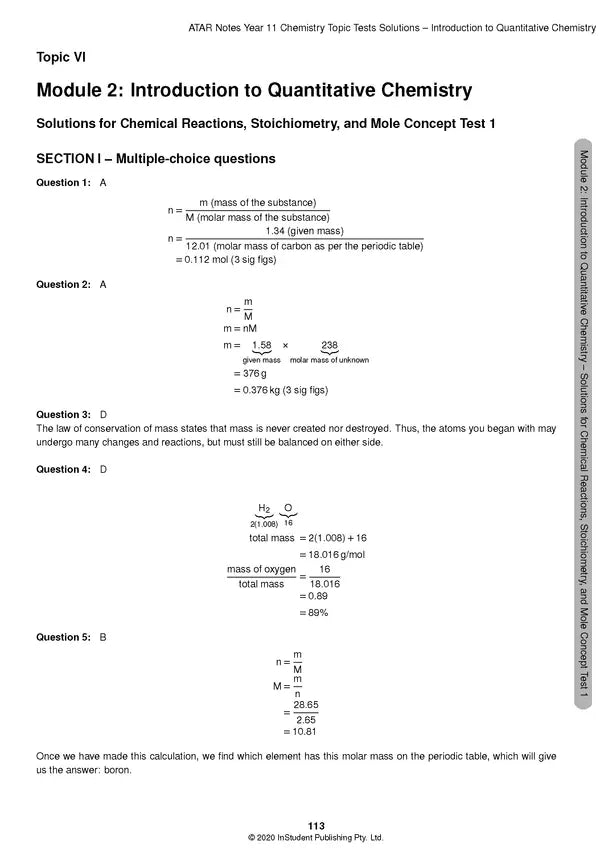 ATAR Notes HSC (Year 11) Topic Tests: Chemistry (2024-2026)